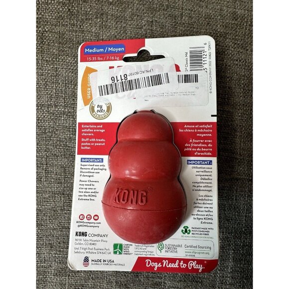 KONG Classic Med Dog Rubber Red Chew Toy Durable Natural Rubber Average Chewer - Picture 2 of 2